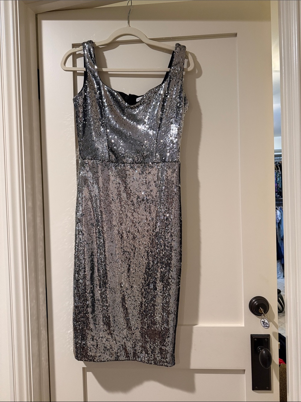 Dress the Population Silver Sequin Midi Dress
